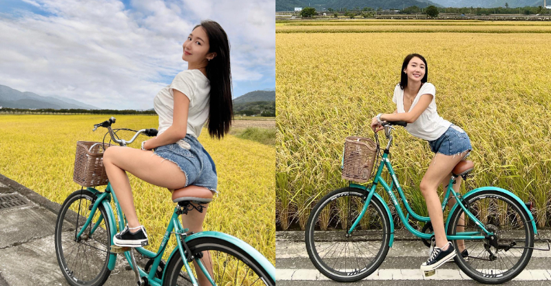 池上黃金田驚見「陽光正妹」，停車回眸秒現「可口蜜臀肉」