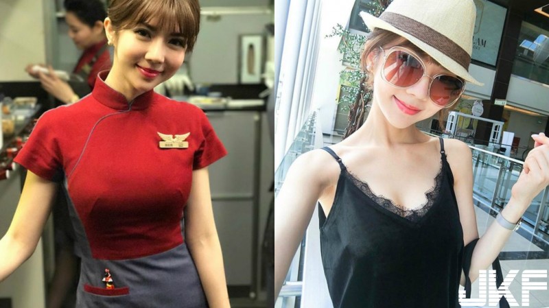 華航甜美正妹空姐Qbee張比比機上拍照　網友：製服變好撐喔！